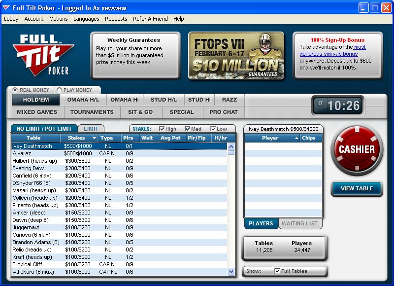 лобби Full Tilt poker